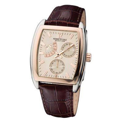 Men's square dial with brown strap watch