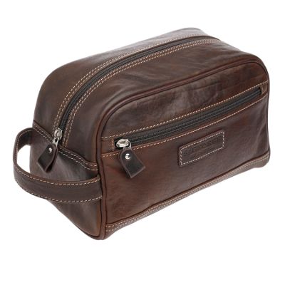 Dark brown leather wash bag