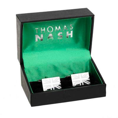 Thomas Nash Silver coloured engraved union jack cufflinks
