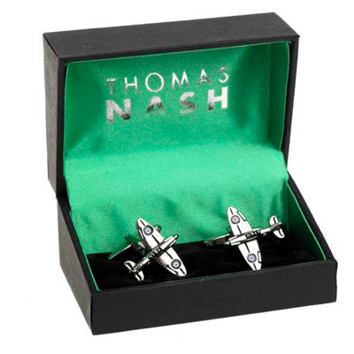 Silver coloured aeroplane cufflinks