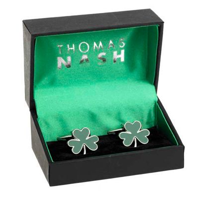 Thomas Nash Silver coloured shiny shamrock cufflinks