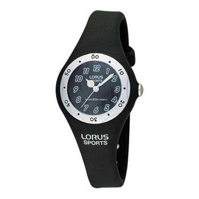 Lorus Boys black round dial with black strap watch
