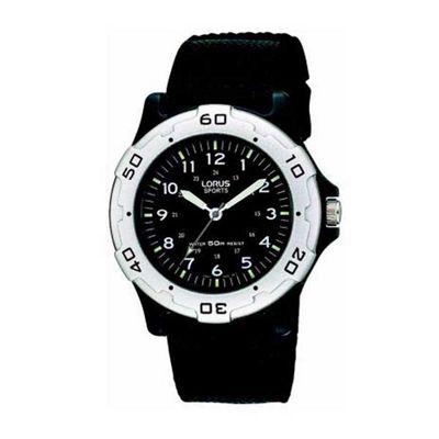 Boys round dial with black fabric strap watch