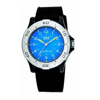 Lorus Boys round blue dial with black strap watch