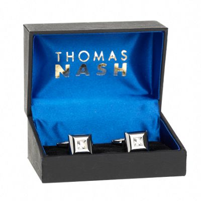 Silver coloured crystal cufflinks