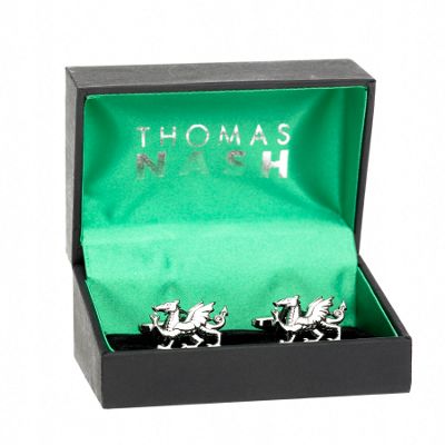 Silver coloured welsh dragon cufflinks