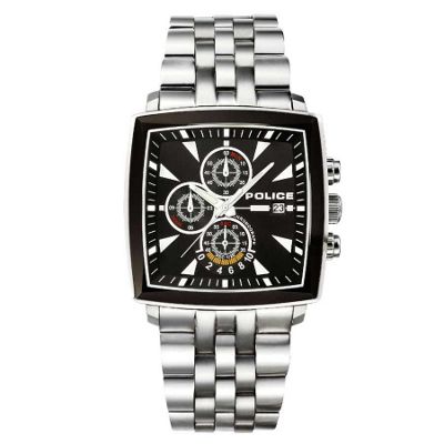 Police Mens square black chronograph dial with