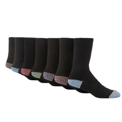 Pack Of 7 Heel  and  Toe Stripe Black Freshen Up Your Feet Socks