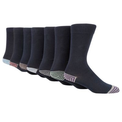 Pack Of 7 Heel  and  Toe Stripe Navy Freshen Up Your Feet Socks