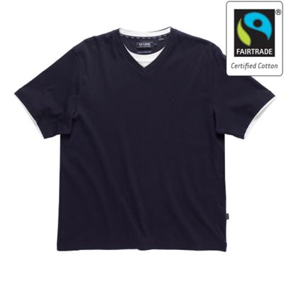 Maine New England FiveG Navy Fairtrade cotton mock v-neck t-shirt