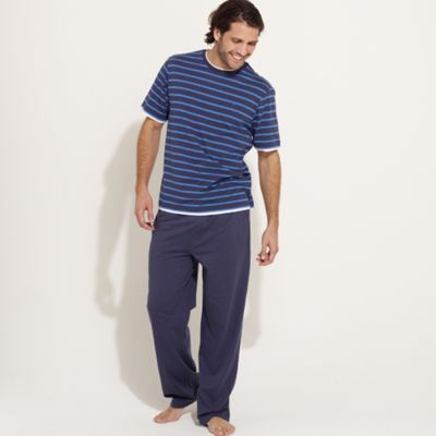 Navy stripe short sleeve t-shirt with navy pants