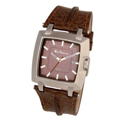 Men's brown square dial with brown strap watch