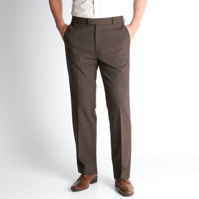 Brown wool blend with Lycra flat front trousers