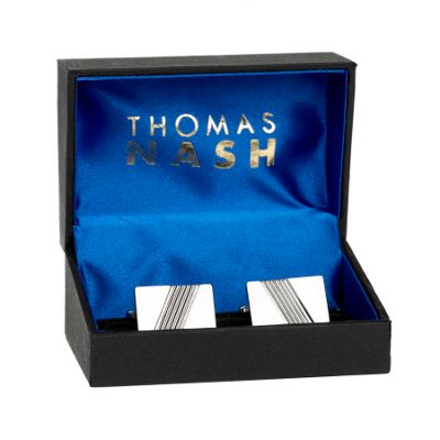Thomas Nash Silver diagonal etched cufflinks