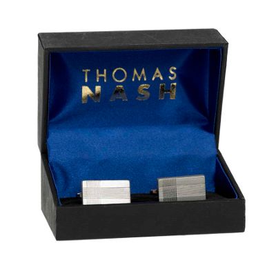 Thomas Nash Grey cross etched rectangle cufflinks