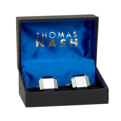 Silver bevel edged square cufflinks