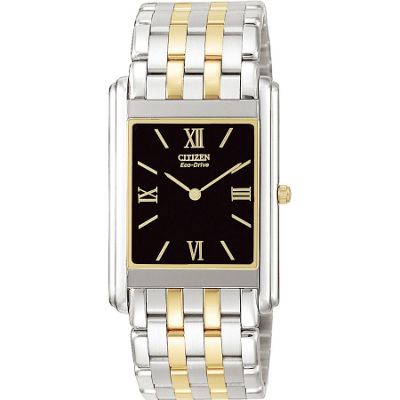 Mens rectangular dial with two tone