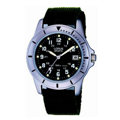 Lorus Mens round blue dial with black bracelet