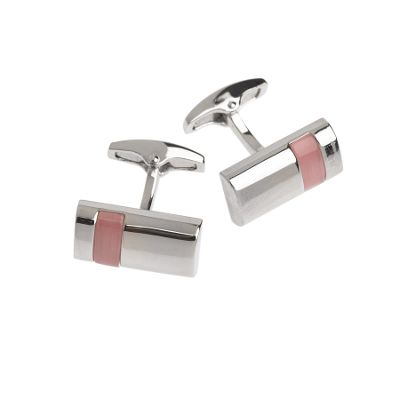 Jeff Banks Grey and pink cat eye stripe bar cufflinks