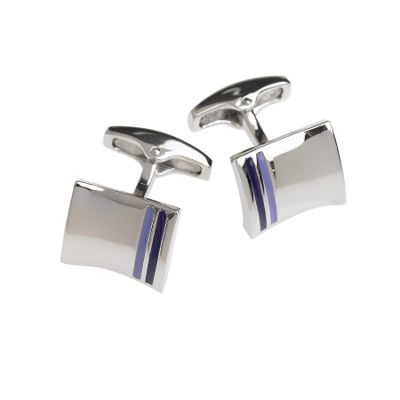 Grey concave blue stripe cufflinks