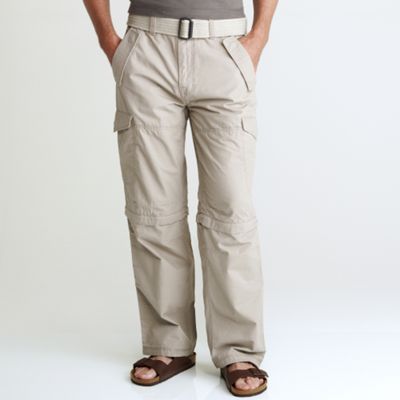 Beige belted zipoff cargo trousers