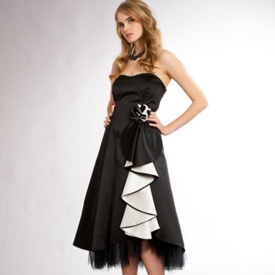Black & ivory waterfall prom dress