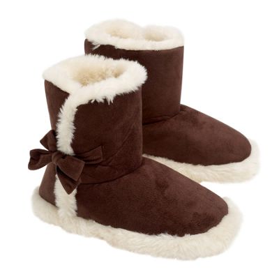 Chocolate faux fur boot slippers