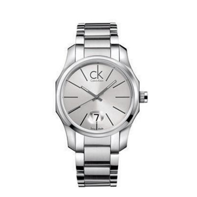 Mens round silver face dial with silver