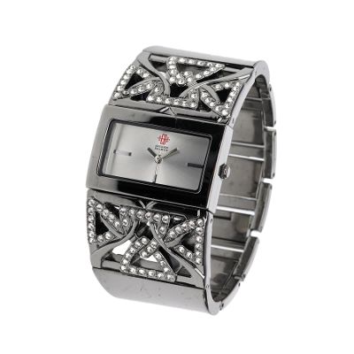 Women's half bangle watch with cut out filigree detail