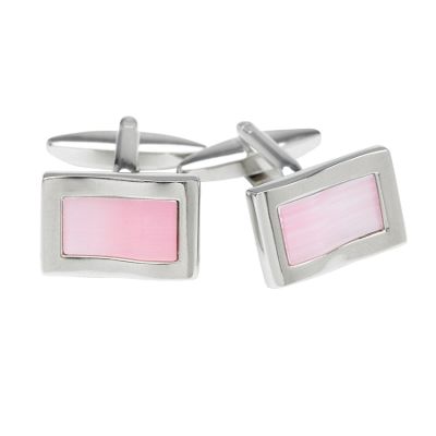 Silver pink rectangular cufflinks