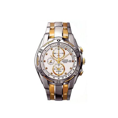 Pulsar Mens silver alarm chronograph two tone