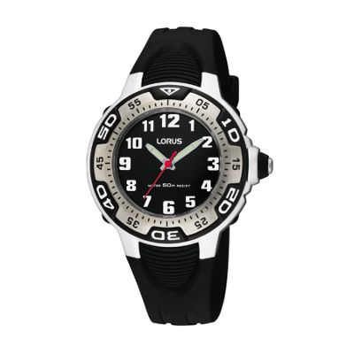 Kids black round dial plastic strap watch