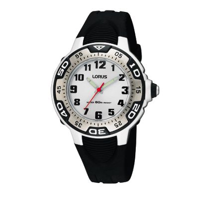 Kids black plastic strap watch with white