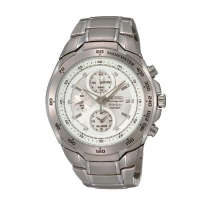 Seiko Mens silver chronograph cream dial