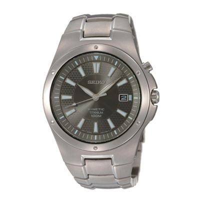 Seiko Mens silver kinetic round dial black face