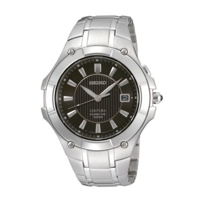 Seiko Mens silver Coutura kinetic round black