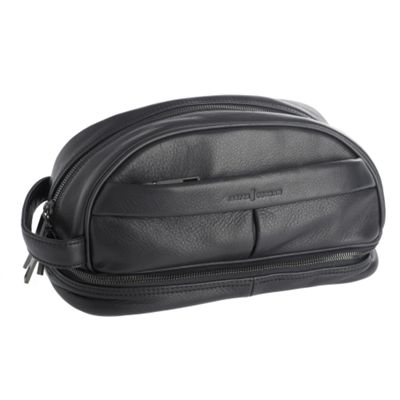 Black leather multi pocket wash bag