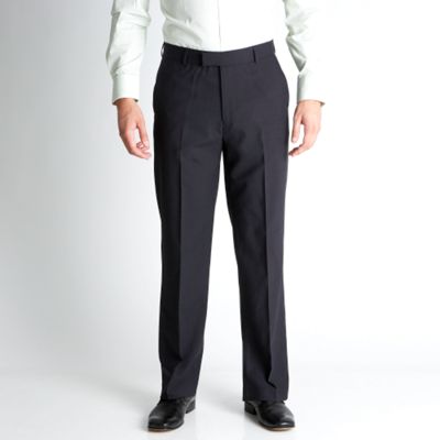 Navy flat front wool blend trousers