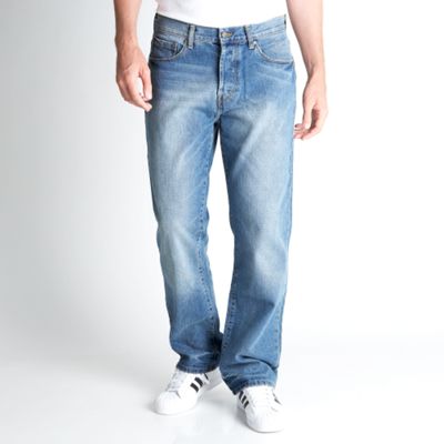 Blue straight leg rinse wash jeans