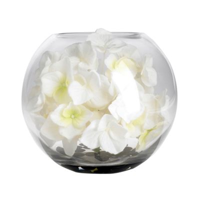 Cream hydrangea in glass bowl