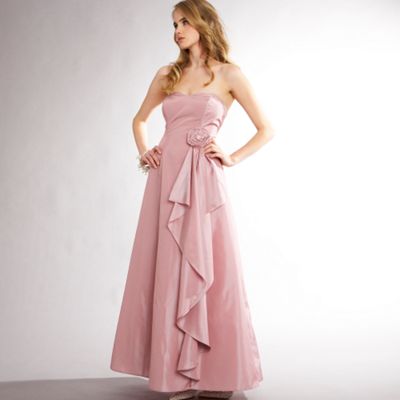 Pink taffeta curved hem waterfall ball gown