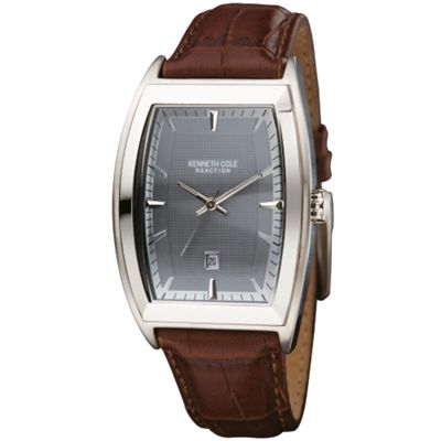 Men's grey dial brown leather strap watch