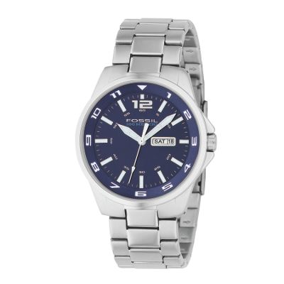 Fossil Mens round stainless steel case blue face