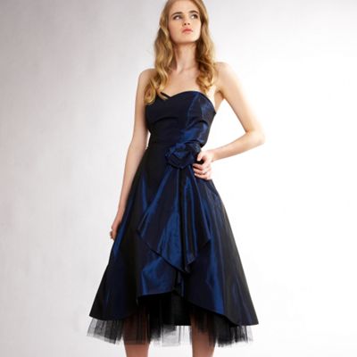 Midnight blue waterfall prom dress