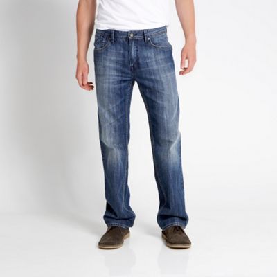 Blue Straight Leg Faded Jeans