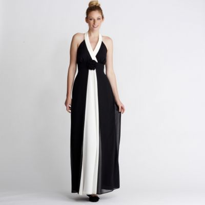 Black and ivory colour block halter neck dress