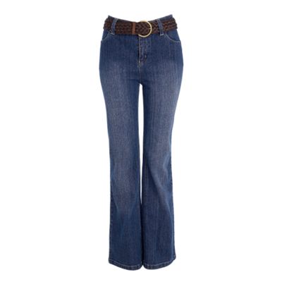 Blue plaited belt bootleg jeans