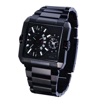 Mens black bracelet watch with black dial