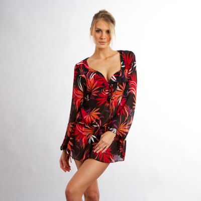 Black tropical palm print kaftan - Beach Collection - Swimwear & beach accessories - Womens -  Debenhams