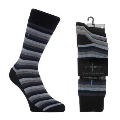 Pack Of Four Blue Luxury Stripe Socks